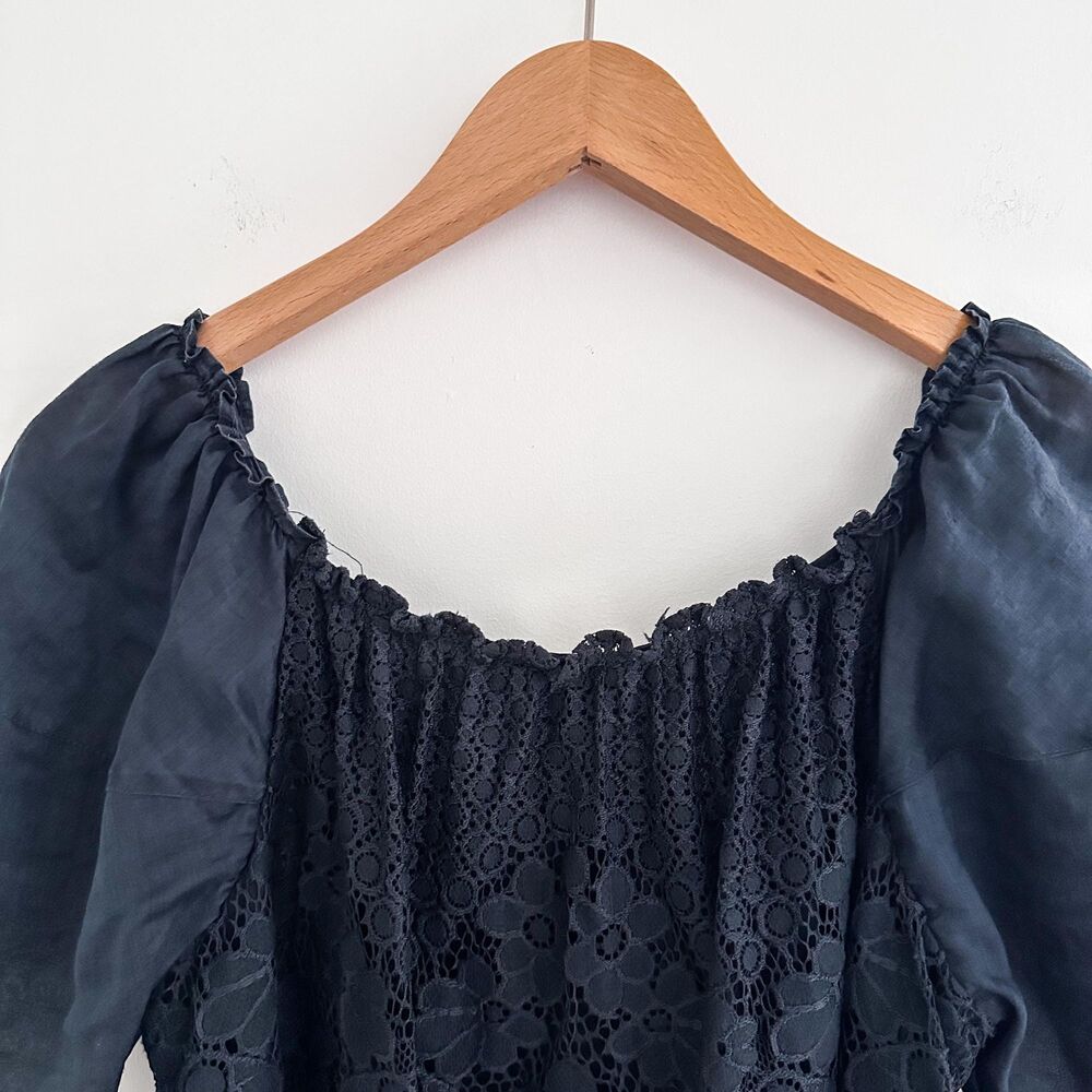 Anthropologie Moulinette Soeurs Lace Top Navy Blouse Romantic Boho Size XS - Picture 6 of 8